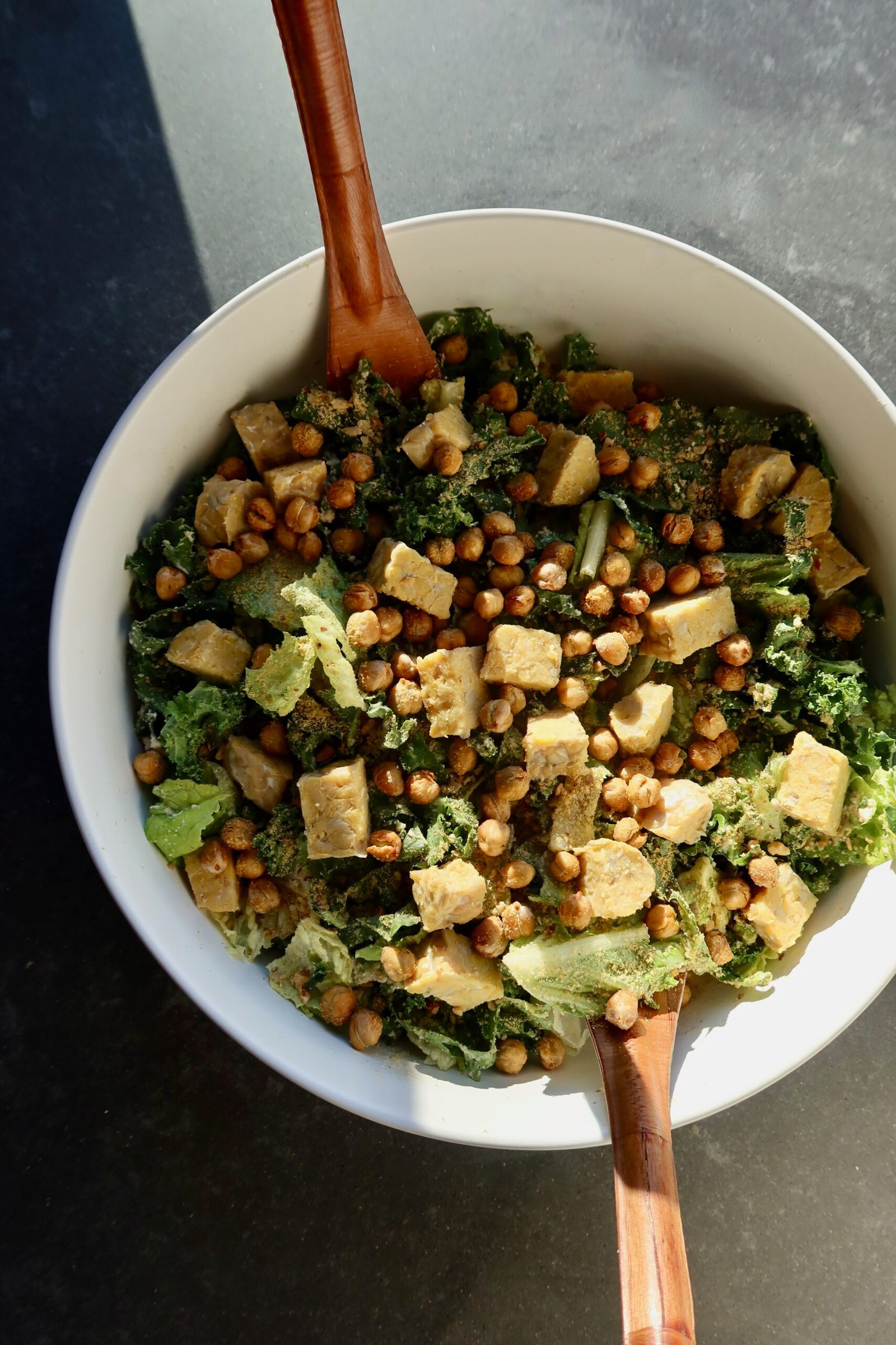 Erewhon vegan Caesar salad with crispy chickpeas cashew Caesar dressing and raw Parmesan sprinkle