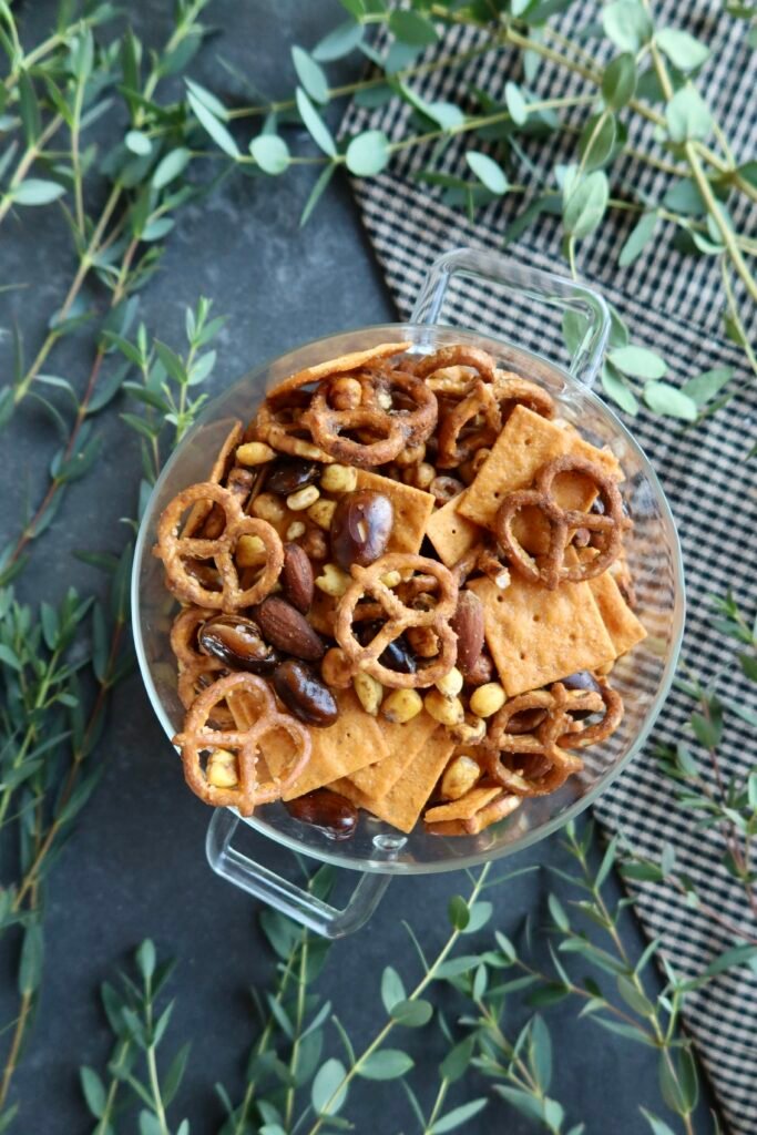 Spanish aperitivo party mix with crispy chickpeas roasted fava beans almonds and corn nuts