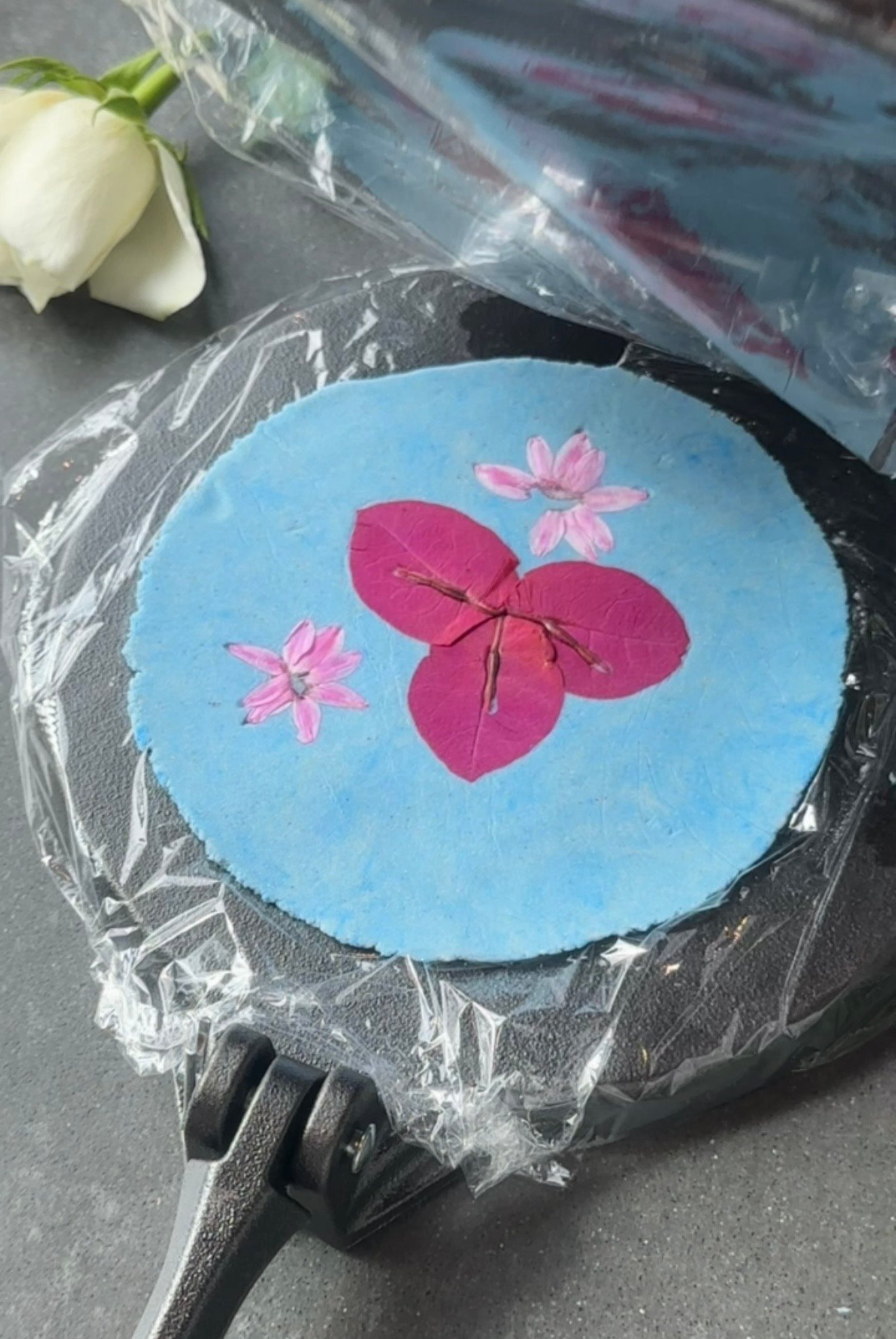 Homemade flower pressed masa tortillas for crispy halloumi tacos