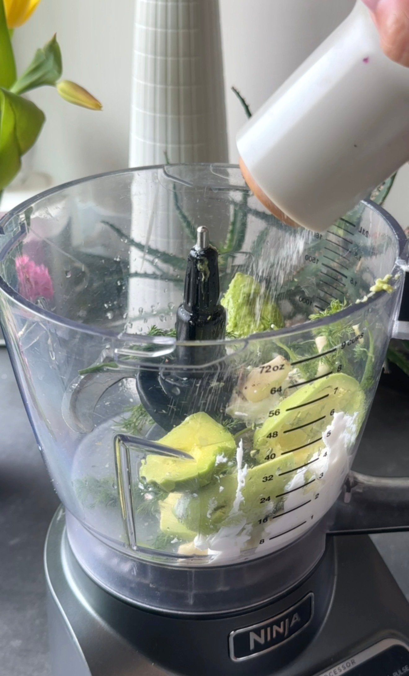 Creamy cilantro avocado sauce blended smooth for crispy halloumi tacos