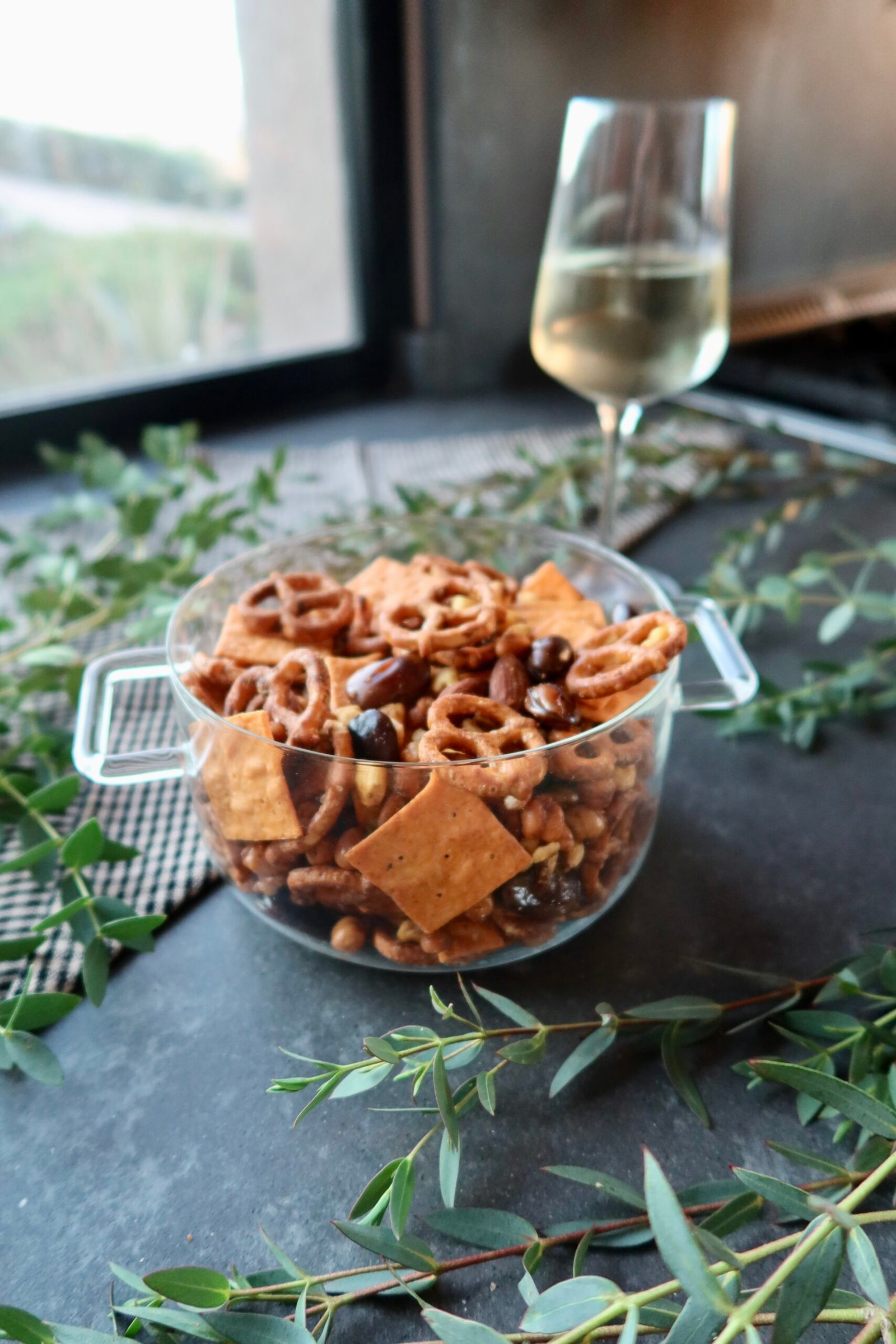 Spanish aperitivo party mix with crispy chickpeas roasted fava beans almonds and corn nuts