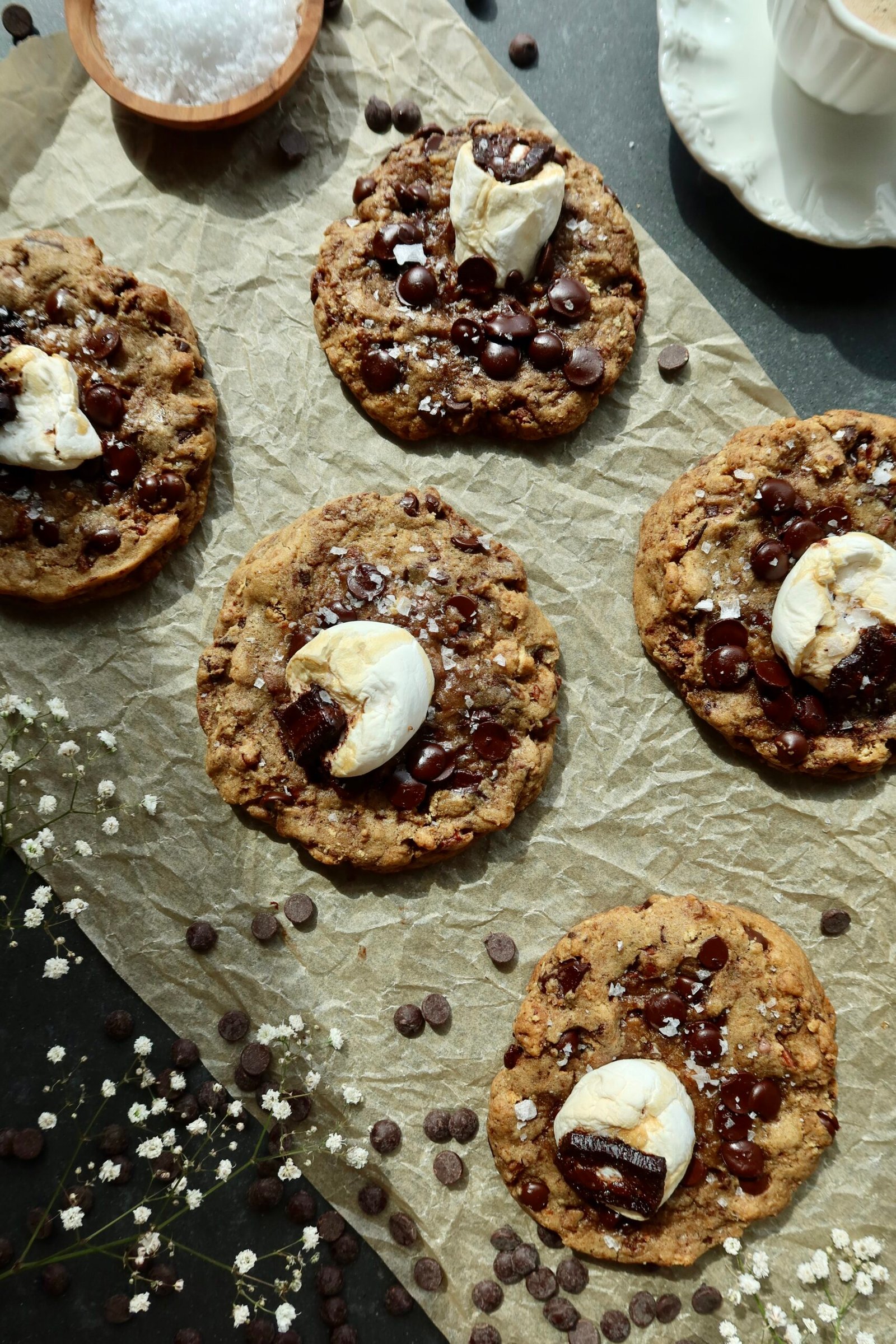 Giant brown butter s’mores cookie filled with molten chocolate, marshmallow and maple-date caramel
